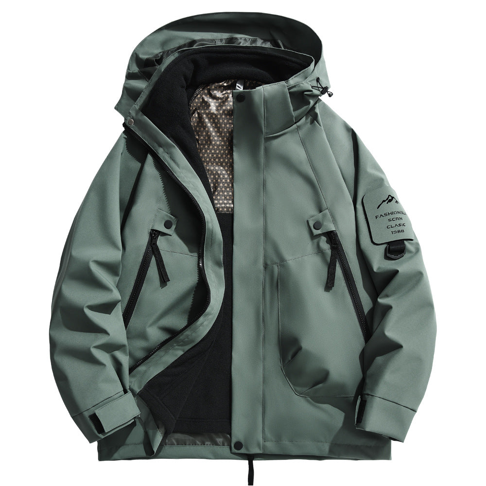 Herren wetterfeste Outdoorjacke mit isolierendem Fleece-Innenfutter und verstellbarem Kapuzenschutz Aliams