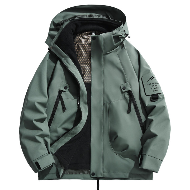 Herren wetterfeste Outdoorjacke mit isolierendem Fleece-Innenfutter und verstellbarem Kapuzenschutz Aliams