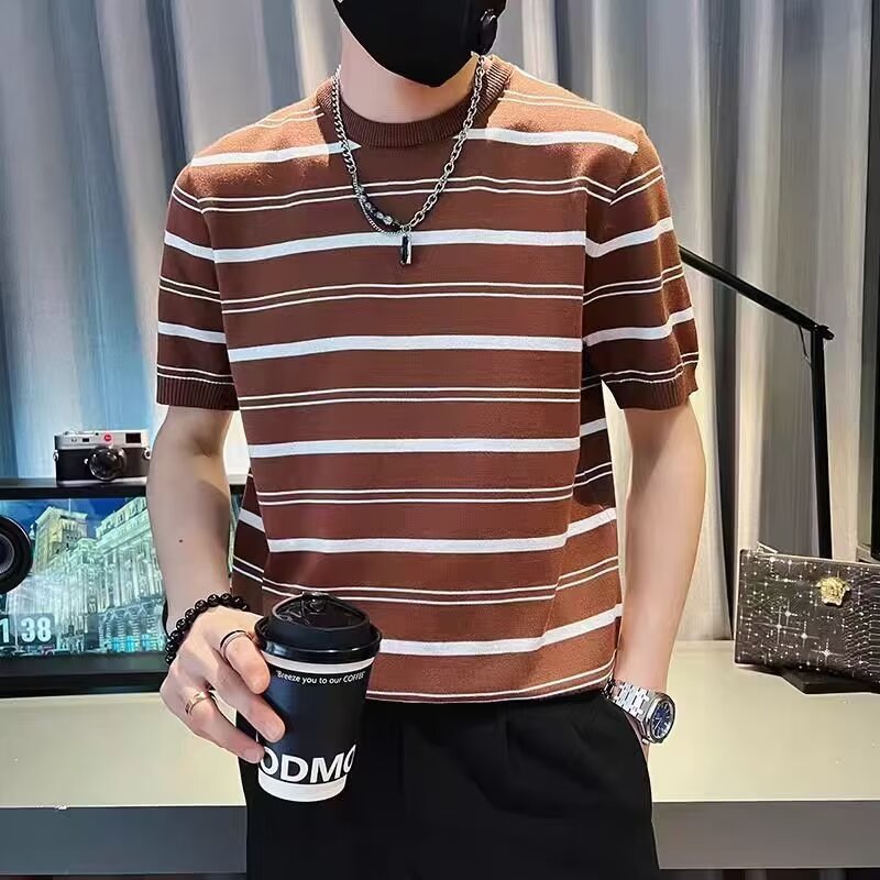 Herren Kurzarm-T-Shirt mit modernem Streifenmuster Aliams