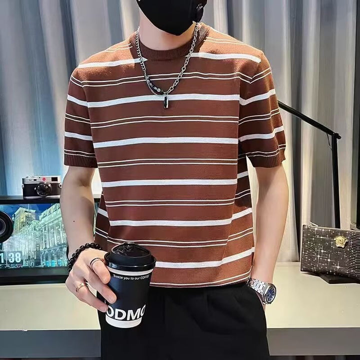 Herren Kurzarm-T-Shirt mit modernem Streifenmuster Aliams