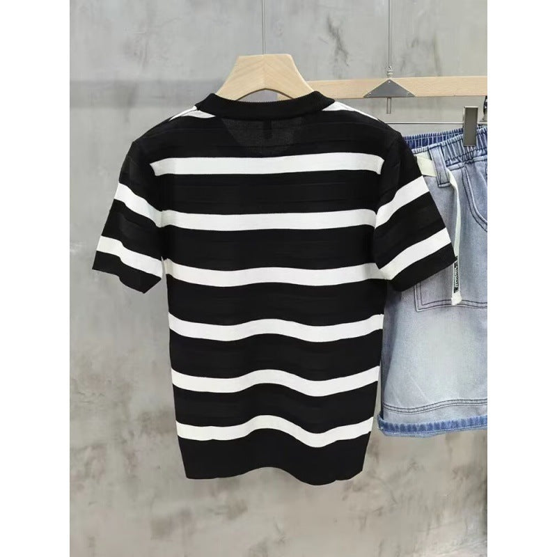 Herren Kurzarm T-Shirt mit modernem Streifenmuster Aliams