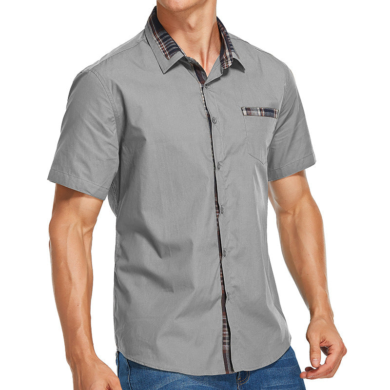 Herren Kurzarm-Hemd mit modernem Karomuster und gestreiftem Kragen Aliams