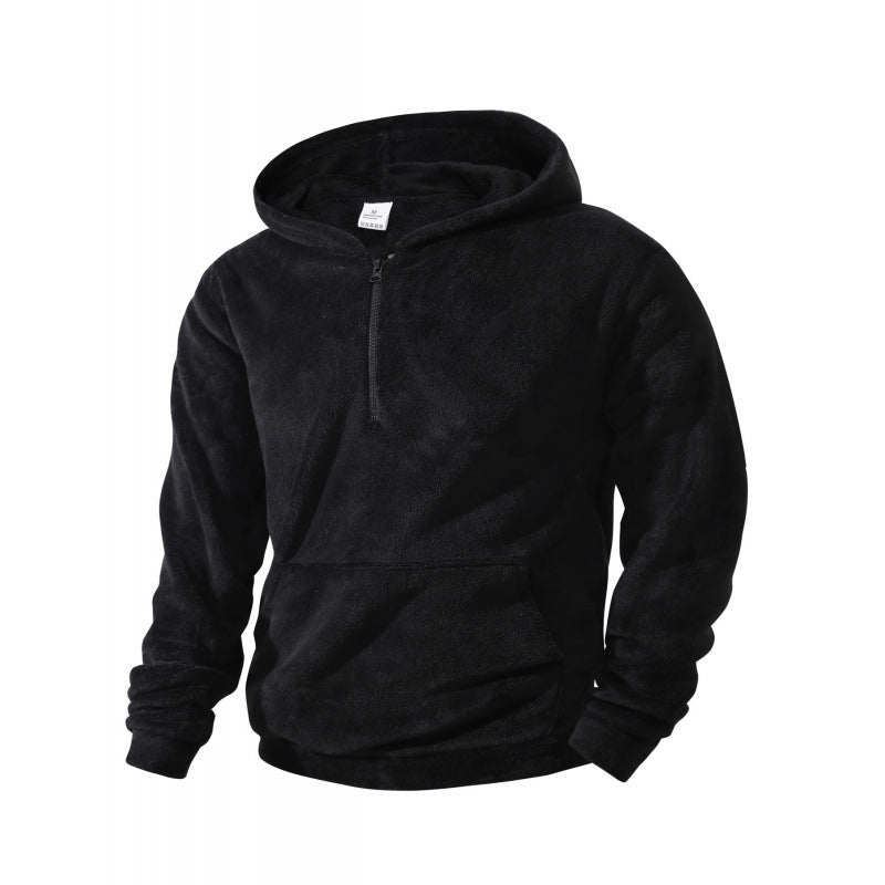 Herren Fleece Pullover mit halblangem Reißverschluss und Kapuze Aliams
