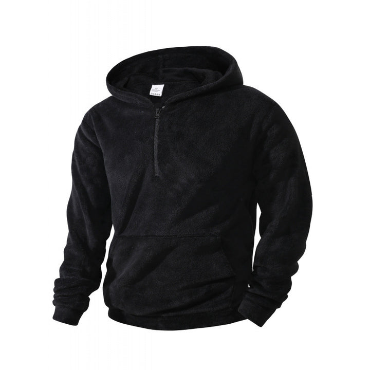 Herren Fleece Pullover mit halblangem Reißverschluss und Kapuze Aliams