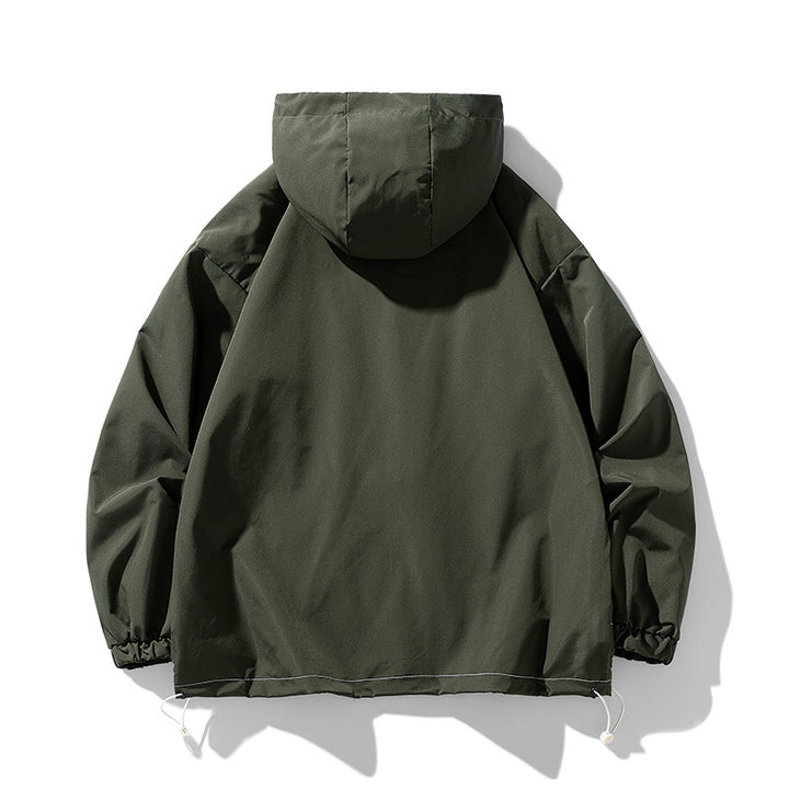 Herren winddichte praktische Outdoor-Jacke mit verstellbarer Kapuze und großen Taschen Aliams