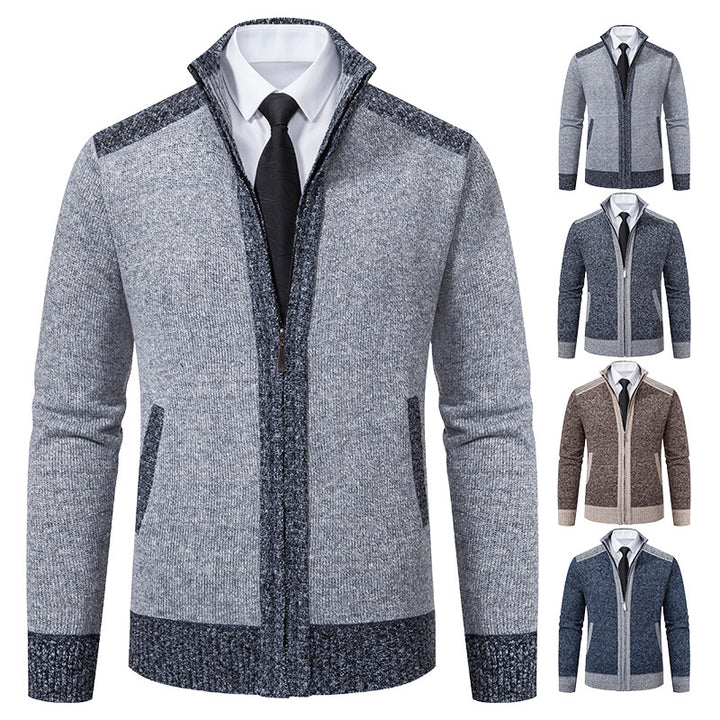 Herren gesteppte Strickjacke mit hohem Kragen und praktischen Taschen Aliams