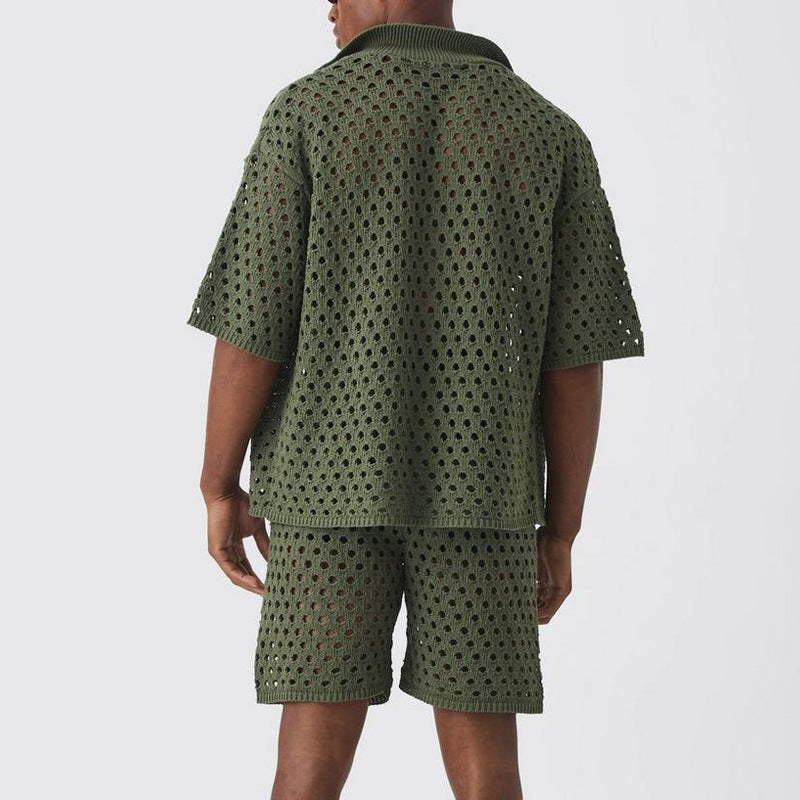 Herren atmungsaktives Set aus Netzstruktur mit Kurzarmhemd und Shorts Aliams