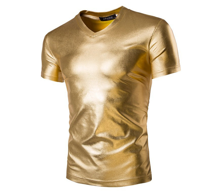 Herren Sportliches V-Ausschnitt T-Shirt mit glänzender Oberfläche Aliams