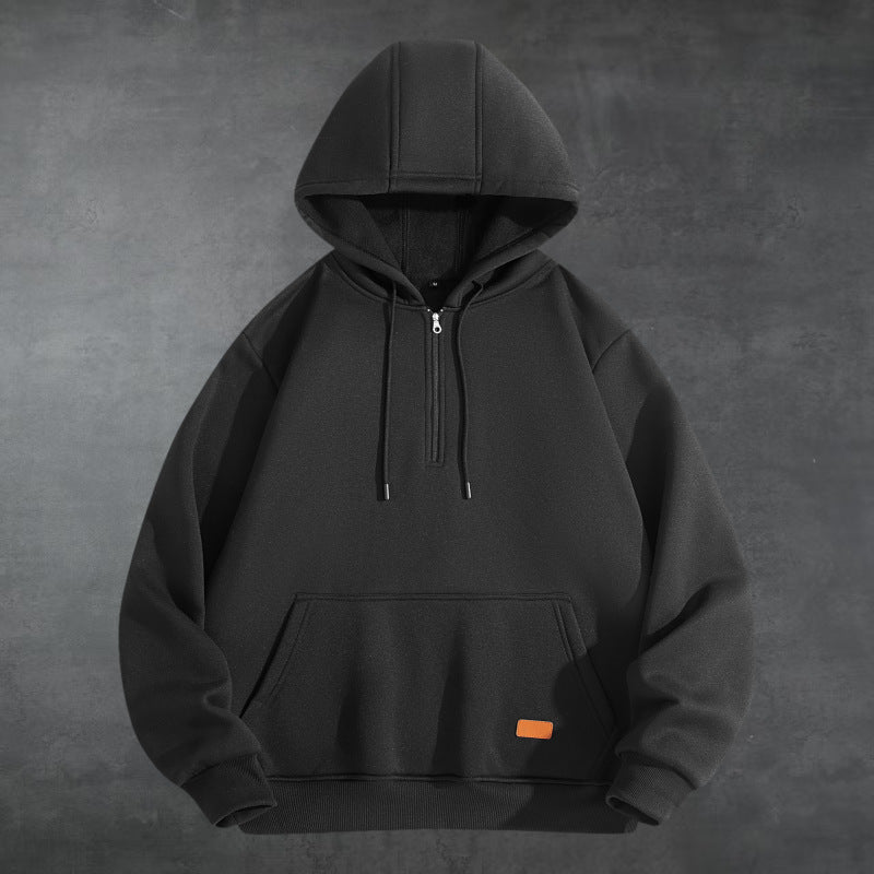 Herren Sportlicher Kapuzenpullover mit halbem Reißverschluss und praktischer Kängurutasche Aliams