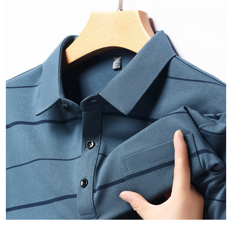 Herren elegantes Kurzarm-Poloshirt mit modischem Streifenmuster Aliams