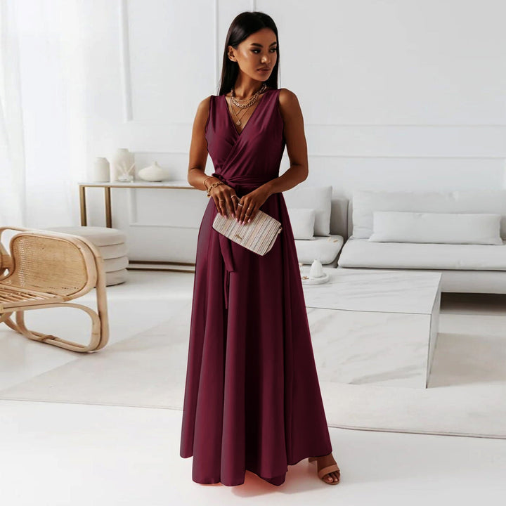 Aliams | Damen Einfarbig V-Ausschnitt Langes Kleid