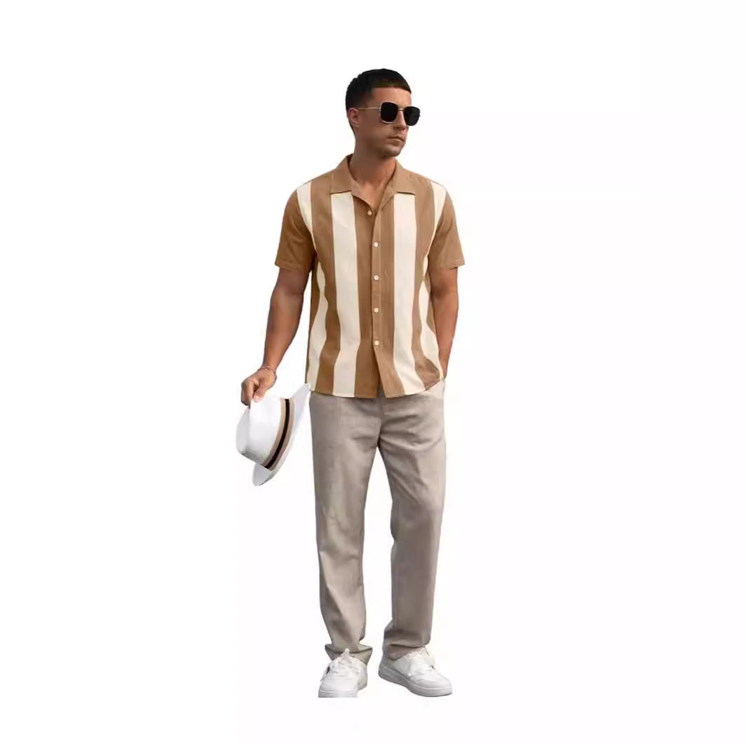 Herren Kurzarm-Hemd mit modernen Streifen und atmungsaktiven Eigenschaften Aliams