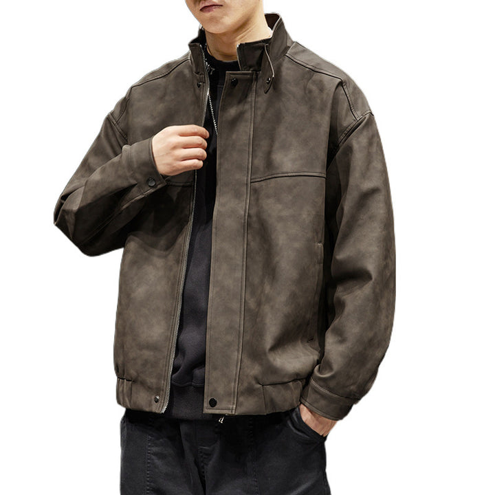 Herren elegante Kunstlederjacke mit praktischem Kragen Aliams