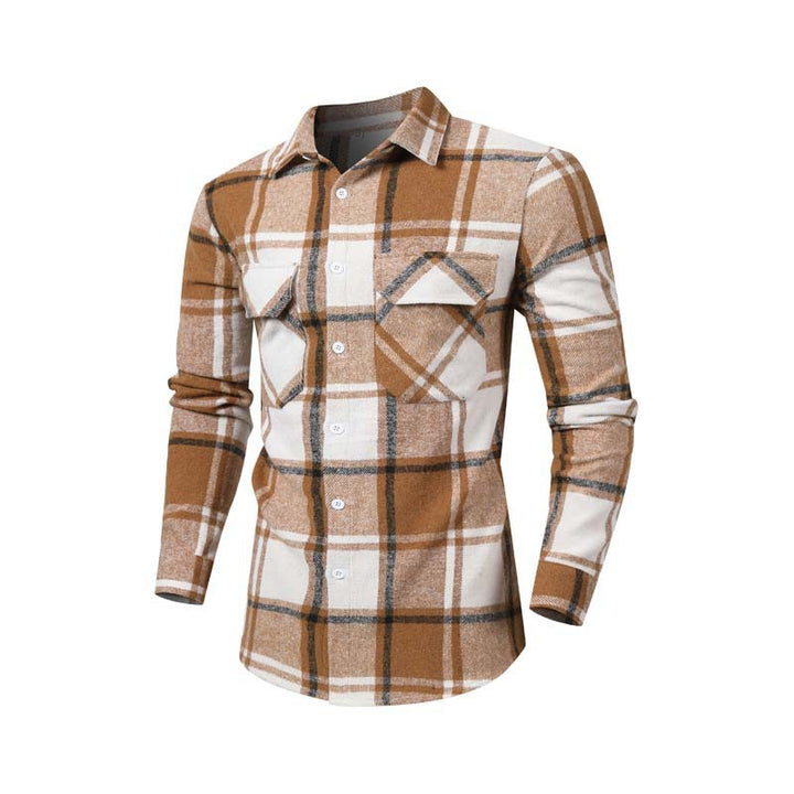 Herren Flanellhemd mit klassischem Karomuster und Brusttaschen Aliams