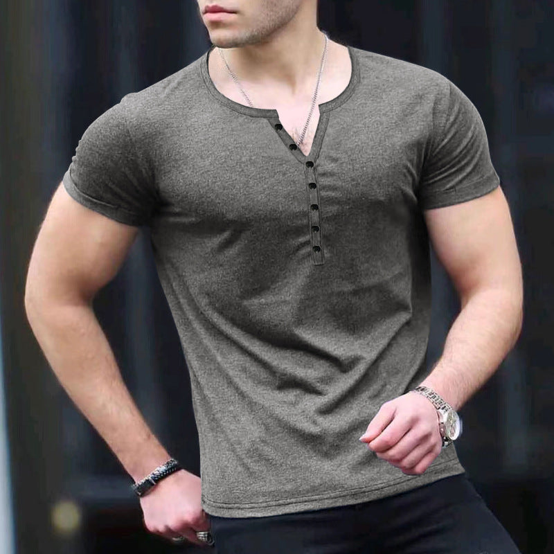 Herren Kurzarm-Henley-T-Shirt mit Knopfleiste und weichem Baumwollmaterial Aliams