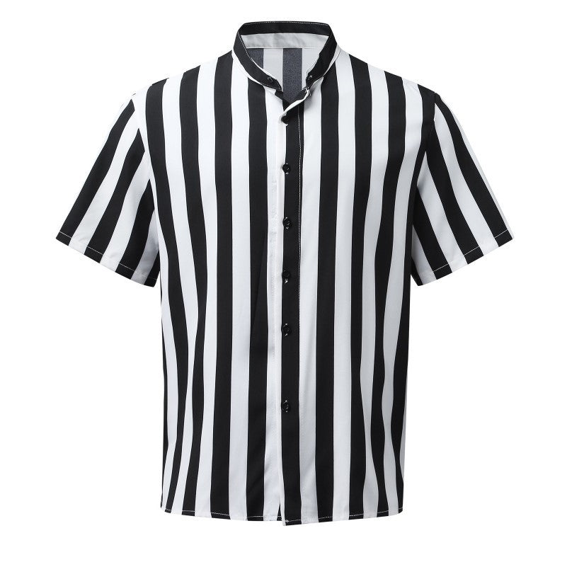 Herren Kurzarm Hemd mit modernem Streifenmuster und Stehkragen Aliams