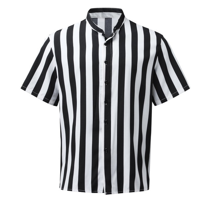 Herren Kurzarm Hemd mit modernem Streifenmuster und Stehkragen Aliams