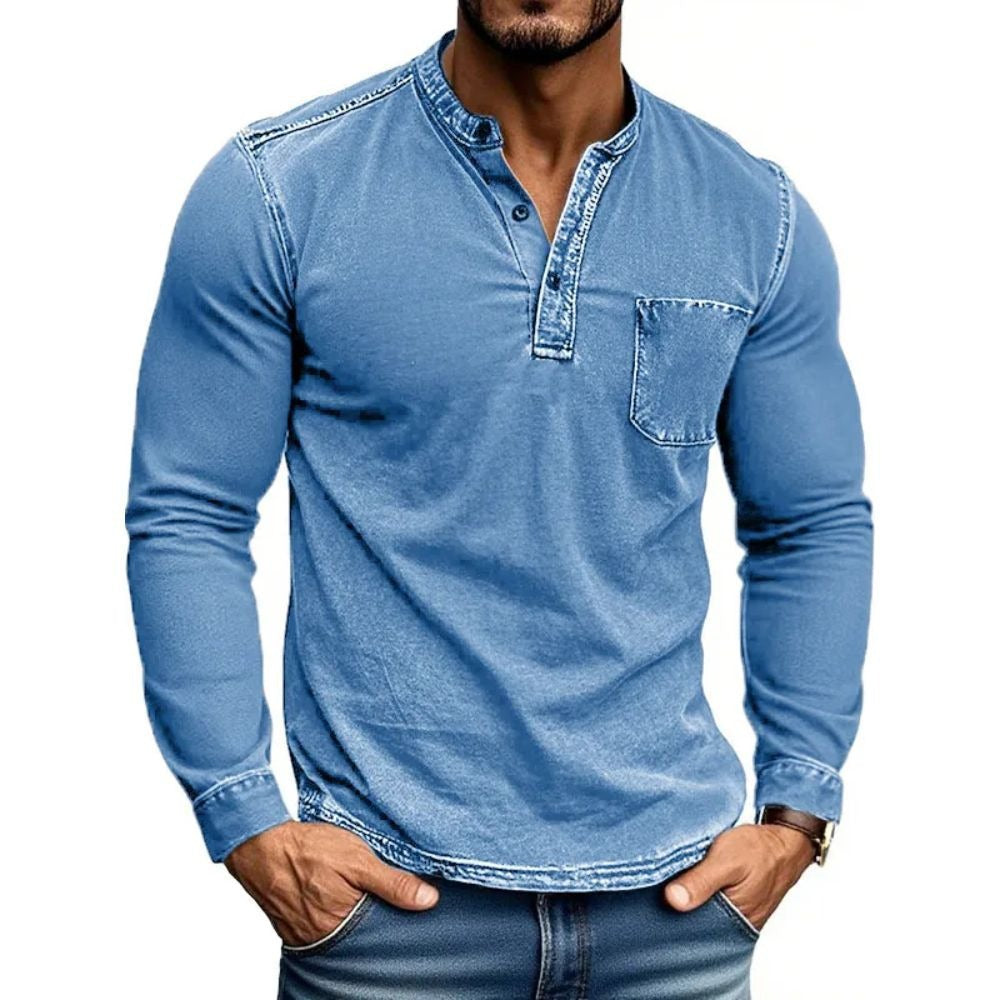 Herren Langarm Hemd mit modernem Henley-Kragen von Aliams