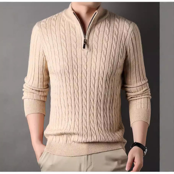 Herren Pullover mit Zipper und strukturiertem Zopfmuster Aliams