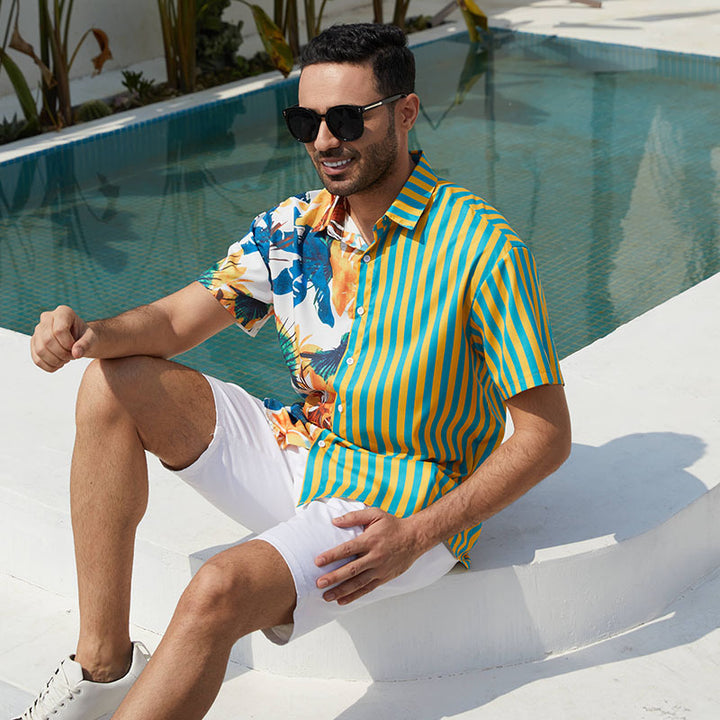 Herren Kurzarmhemd mit buntem Muster und Sommerdesign Aliams