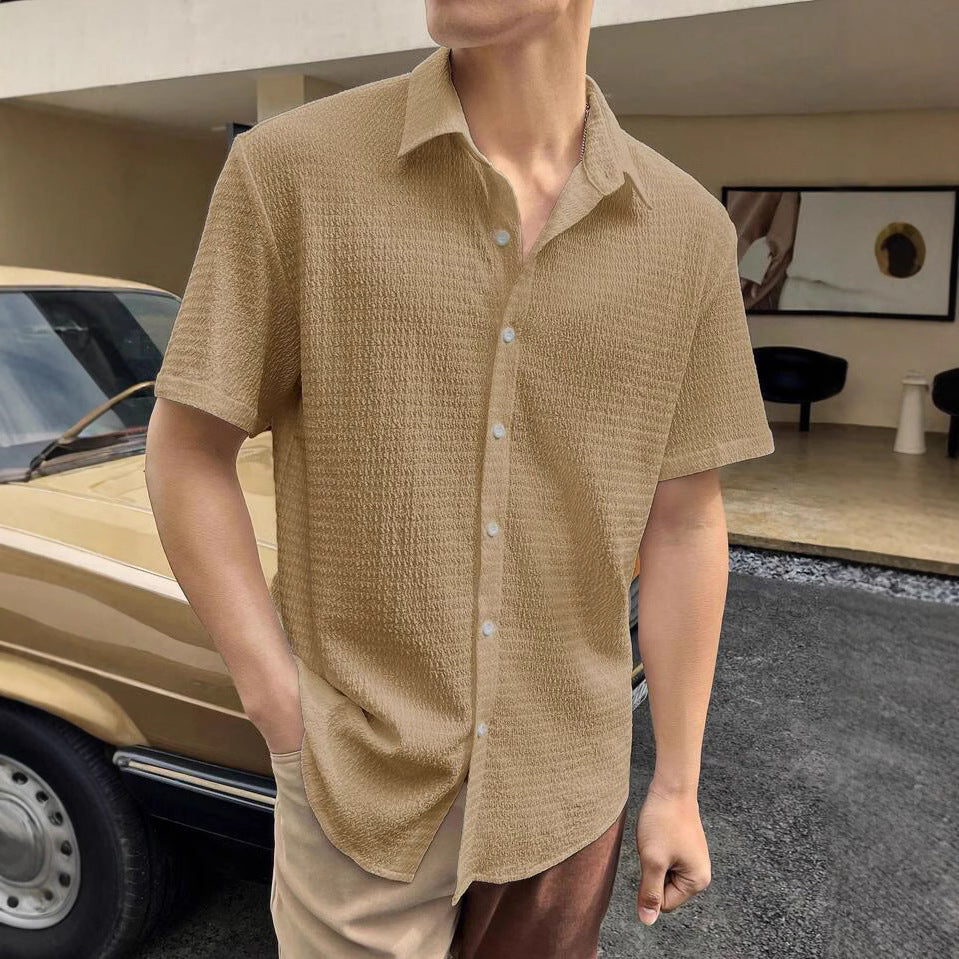 Herren Kurzarm-Hemd mit strukturiertem Gewebe und modischem Kragen Aliams