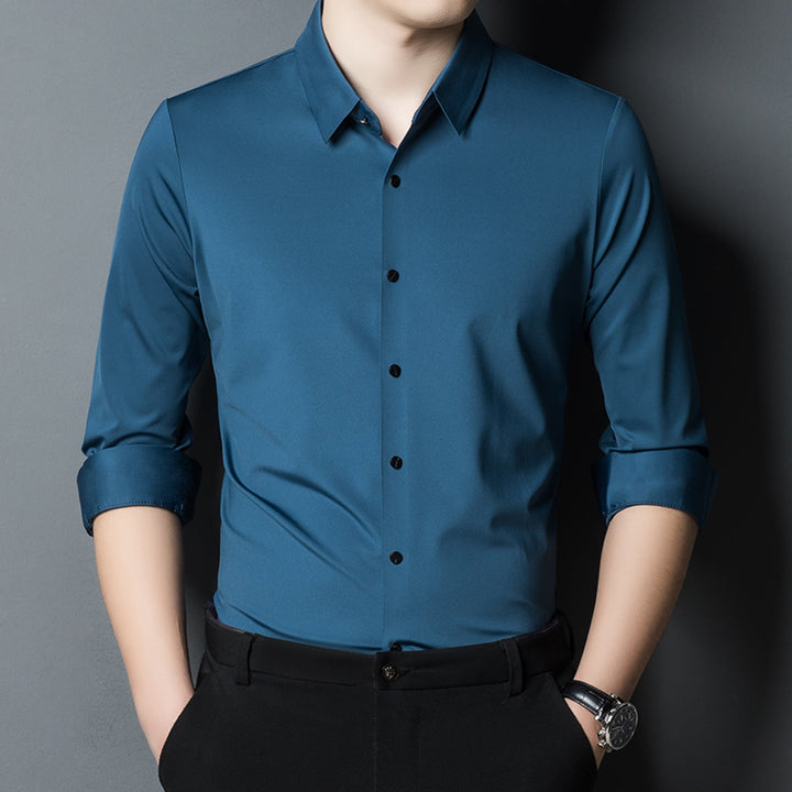 Herren elegantes Langarmhemd mit modernem Schnitt und hochwärtigem Kragen Aliams