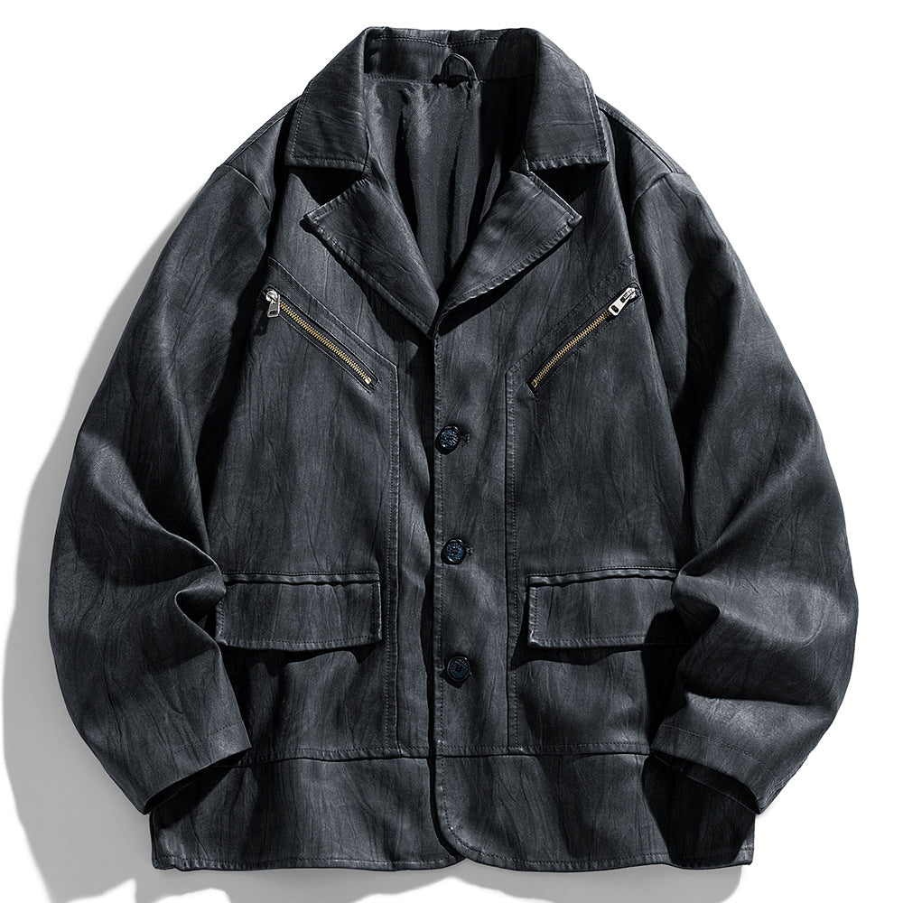 Herren Kunstlederjacke im modernen Schnitt mit funktionalen Taschen Aliams