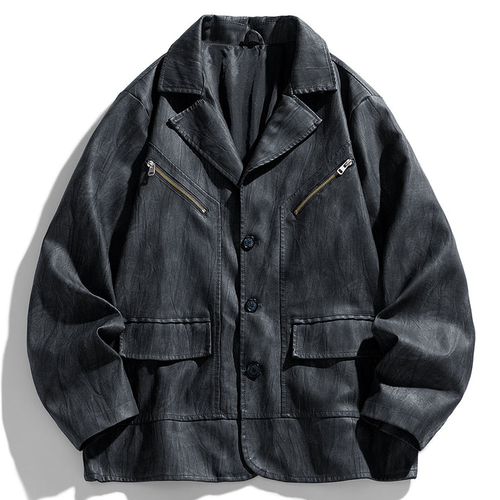 Herren Kunstlederjacke im modernen Schnitt mit funktionalen Taschen Aliams