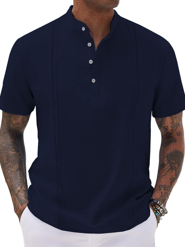 Herren Kurzarm-Henley-Shirt mit strukturierter Oberfläche und dekorativen Knöpfen Aliams