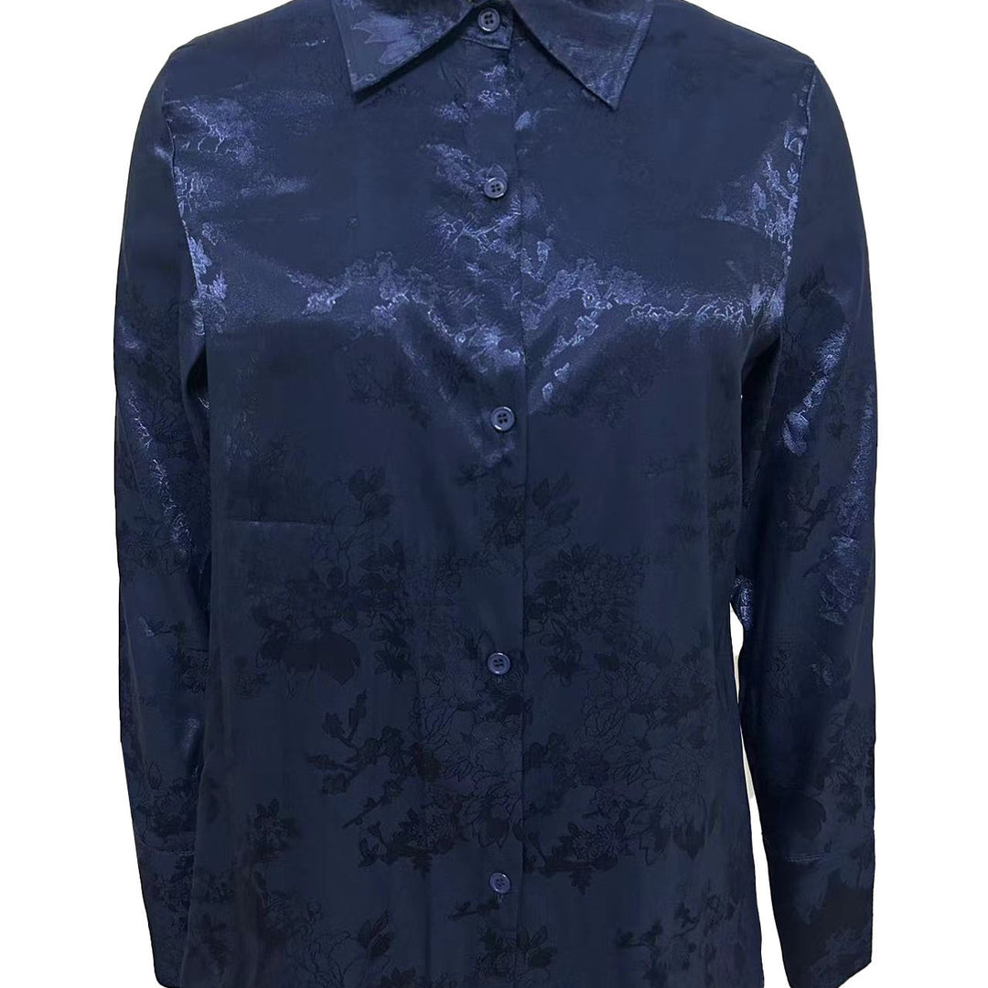 Damen Elegante satiniert Bluse mit floralen Muster Aliams