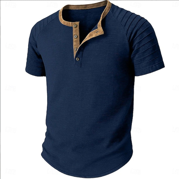 Herren Kurzarm Henley-Shirt mit strukturiertem Stoff und kontrastierendem Kragen Aliams