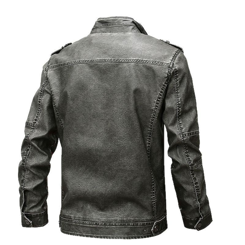Herren robuste Kunstlederjacke im Military-Stil Aliams