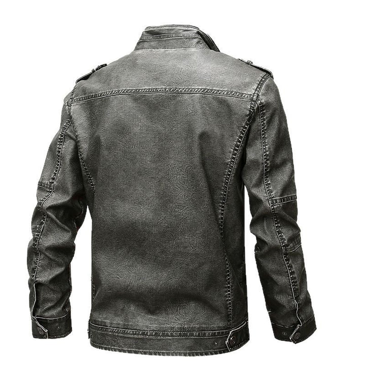 Herren robuste Kunstlederjacke im Military-Stil Aliams