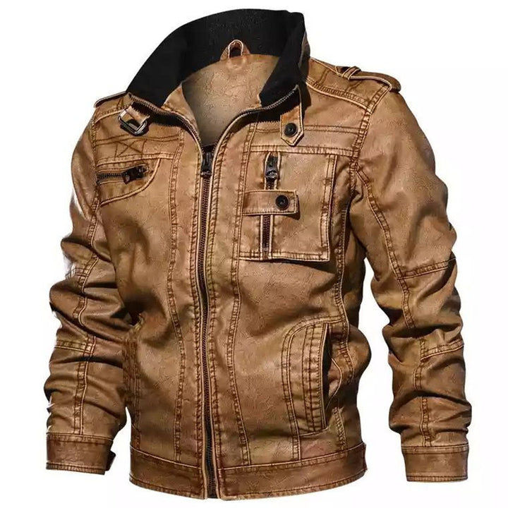 Herren robuste Kunstlederjacke im Military-Stil Aliams