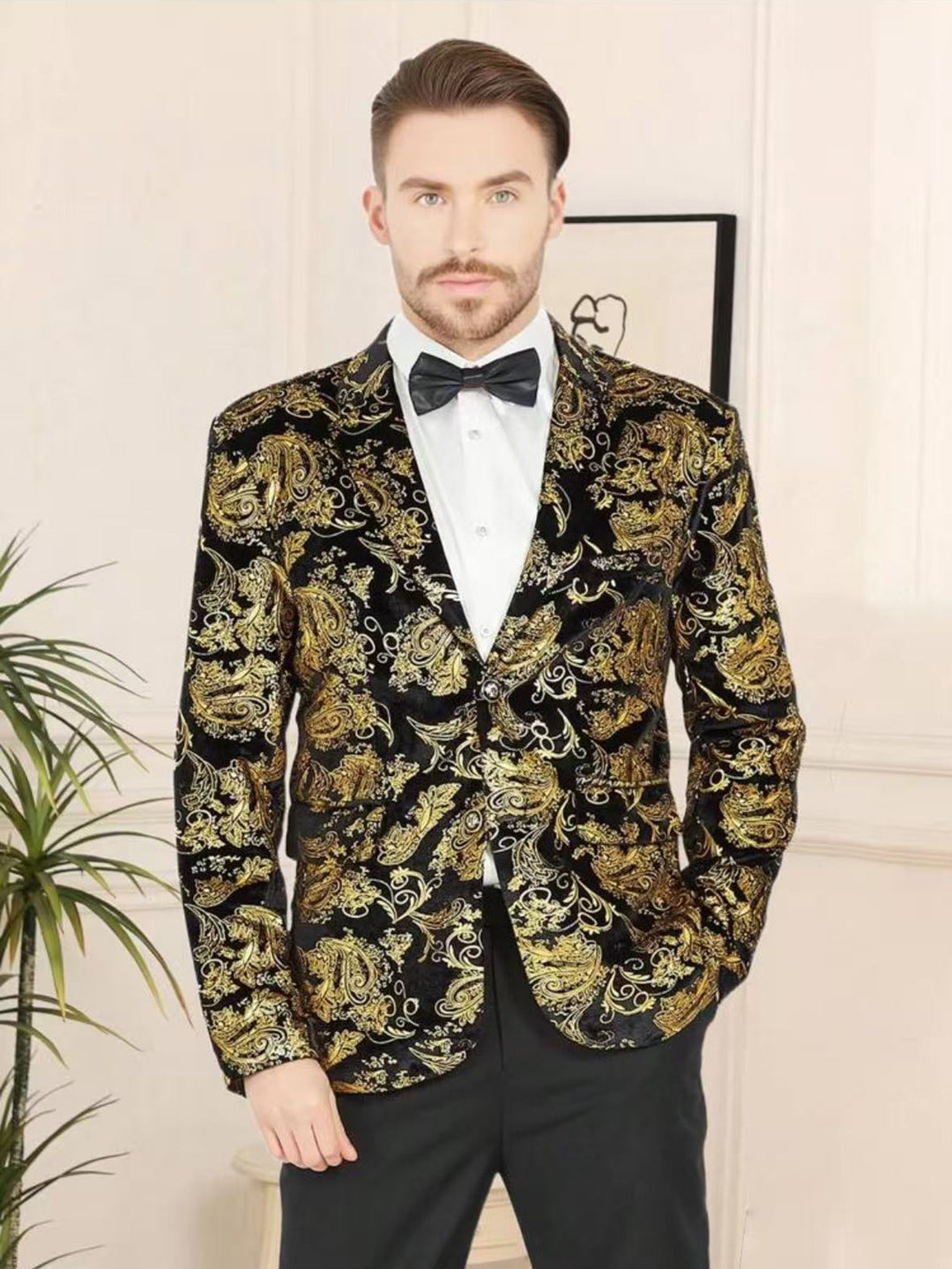 Herren Glamouröser Paillettenblazer mit floralem Muster und satiniertem Finish Aliams