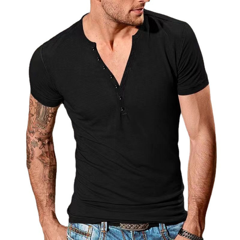 Herren Freizeit Kurzarm Henley T-Shirt Aliams 1752037952