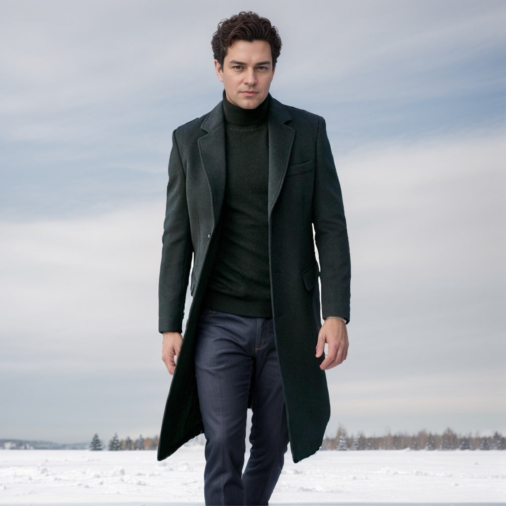 Herren eleganter lange Wool Blend Mantel Aliams