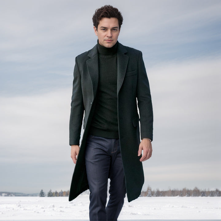 Herren eleganter lange Wool Blend Mantel Aliams