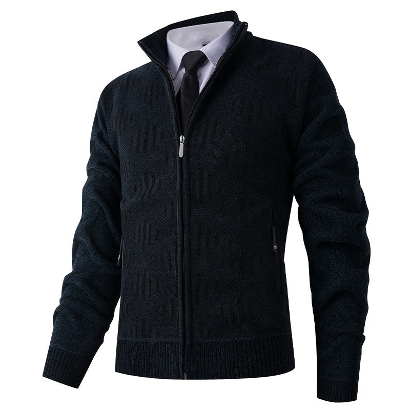 Herren elegante Strickjacke mit strukturiertem Design und hohem Stehkragen Aliams