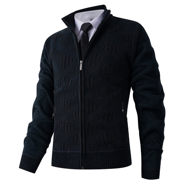 Herren elegante Strickjacke mit strukturiertem Design und hohem Stehkragen Aliams