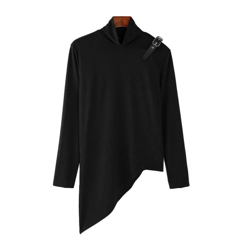 Damen asymmetrisches Longsleeve mit Stehkragen und modernem Riemen Aliams