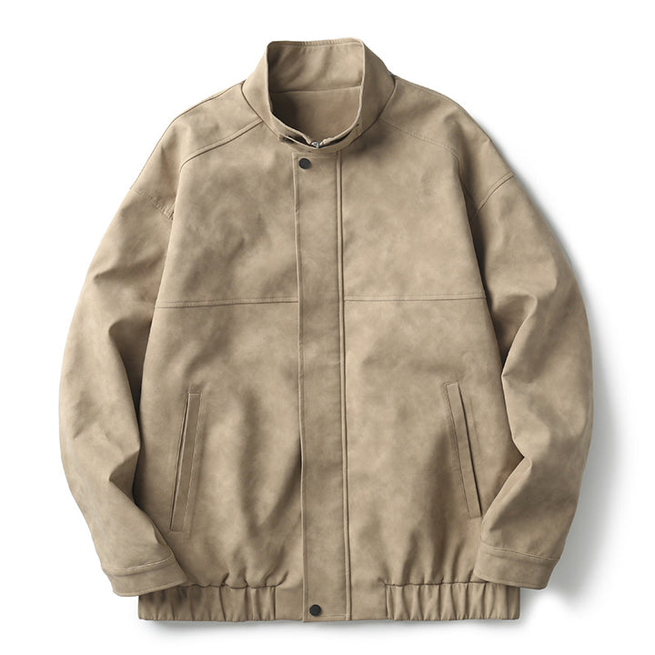 Herren elegante Kunstlederjacke mit praktischem Kragen Aliams