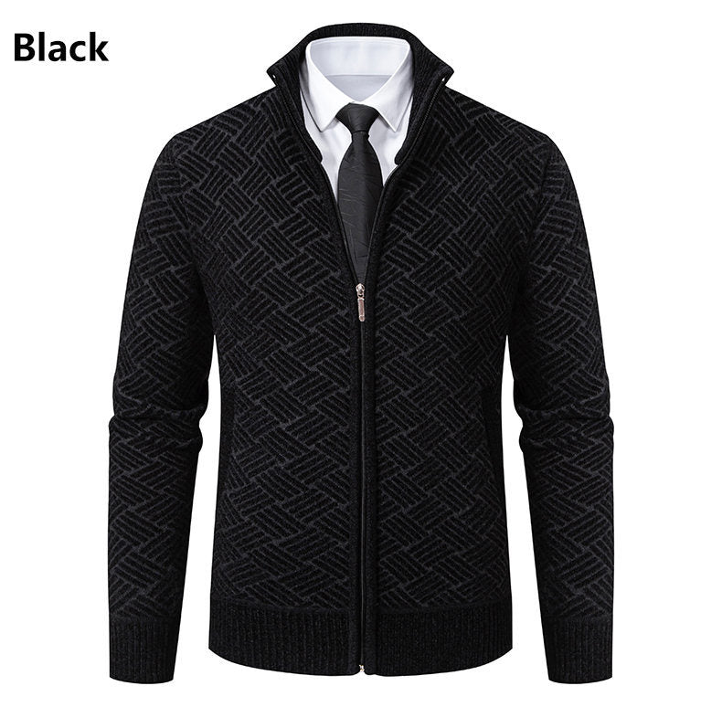 Herren Strickjacke mit modernem Zipper und kreativem Muster Aliams