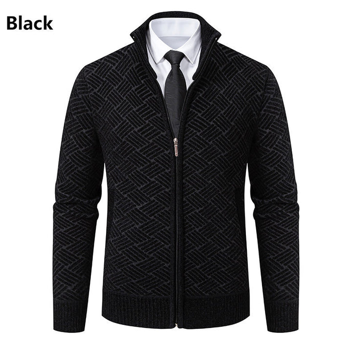 Herren Strickjacke mit modernem Zipper und kreativem Muster Aliams
