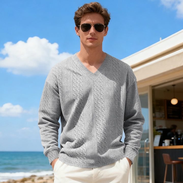Herren Strickpullover mit V-Ausschnitt und Zopfmuster Aliams