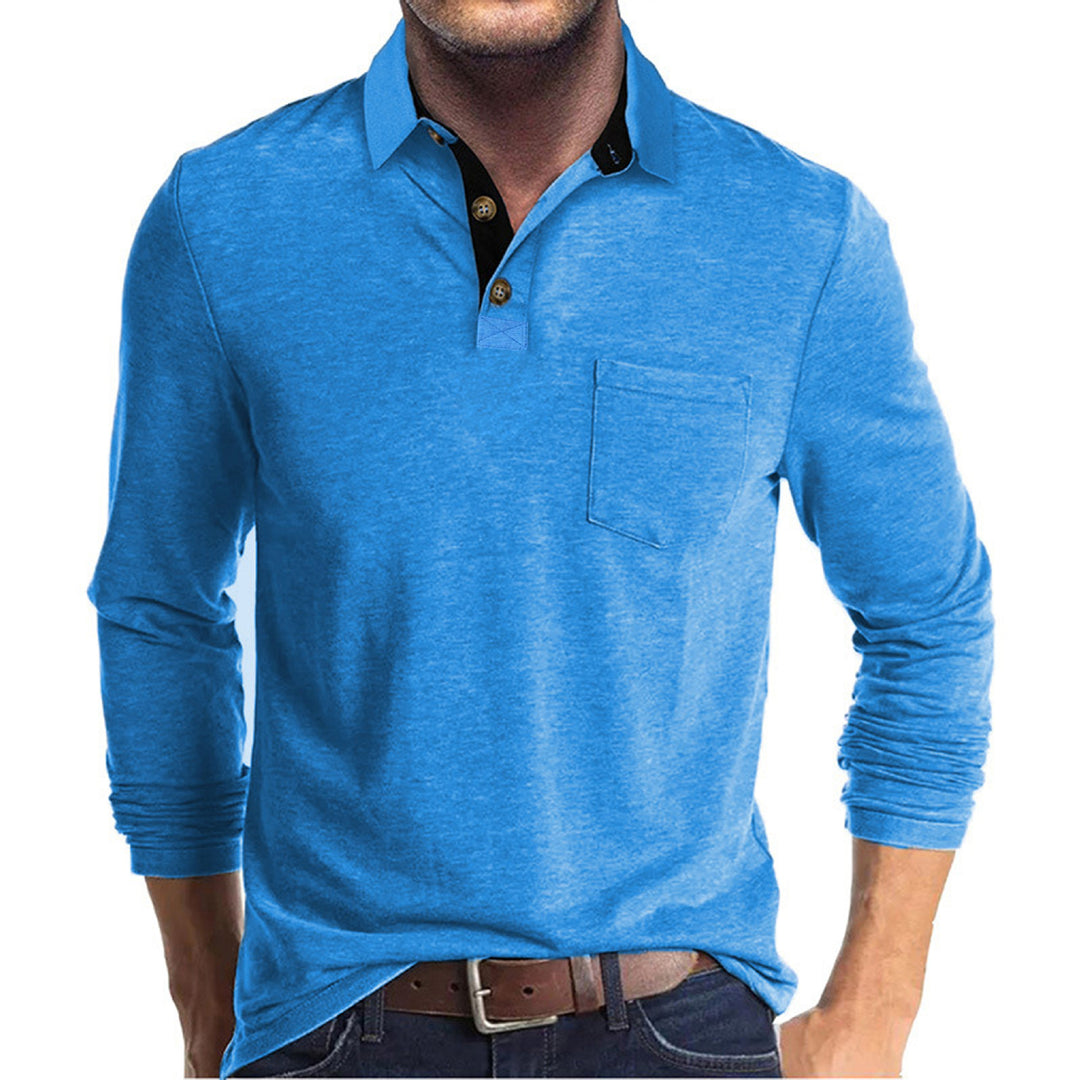 Herren elegantes Langarm Poloshirt mit modernem Kragen und leichtem Stretch Aliams