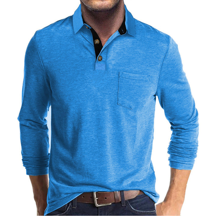 Herren elegantes Langarm Poloshirt mit modernem Kragen und leichtem Stretch Aliams
