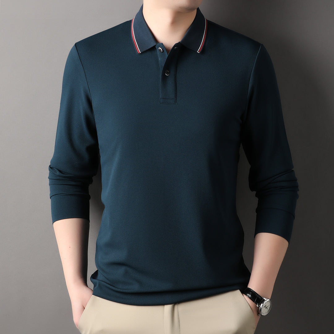 Herren elegantes Langarm-Polo mit modernem Kragen und stylischen Akzenten Aliams