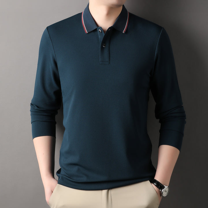 Herren elegantes Langarm-Polo mit modernem Kragen und stylischen Akzenten Aliams