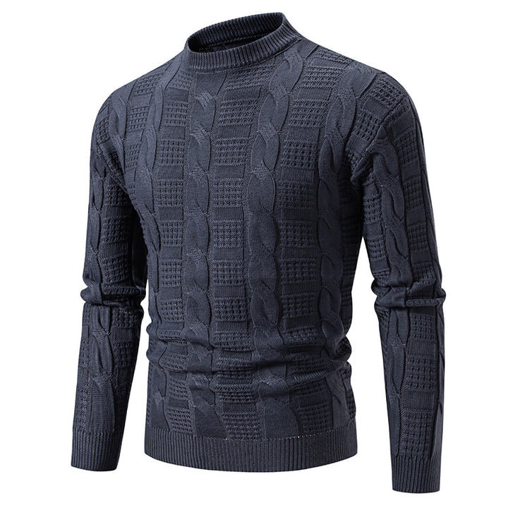 Herren Hochwertiger Grobstrickpullover mit Stehkragen und dekorativem Muster Aliams
